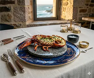 Assiette de homard au beurre du restaurant La Dernière Lame à Sauzon.